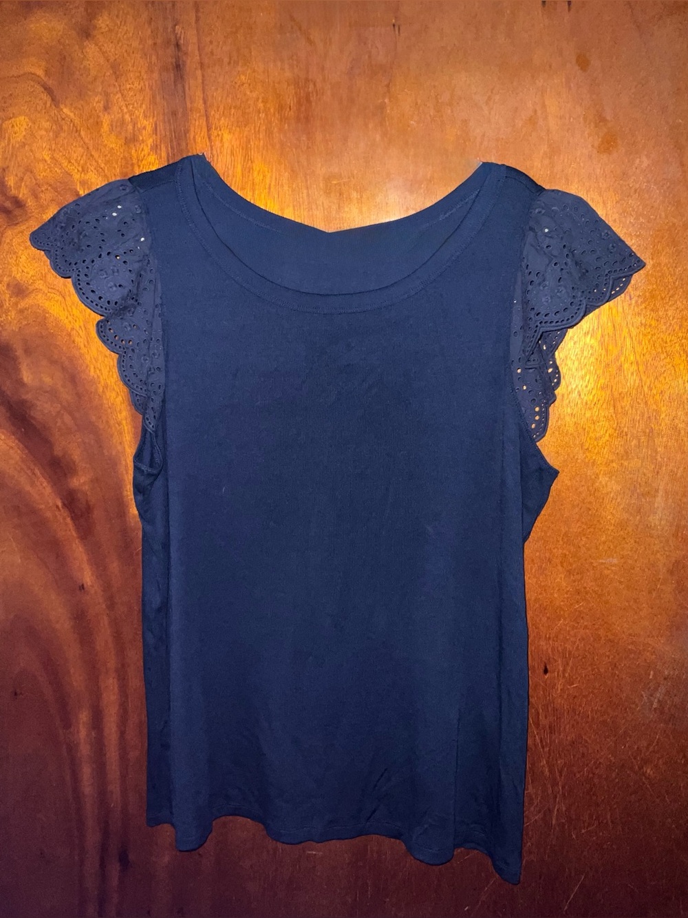 Market & Spruce Navy Eyelet Flutter Tank Top